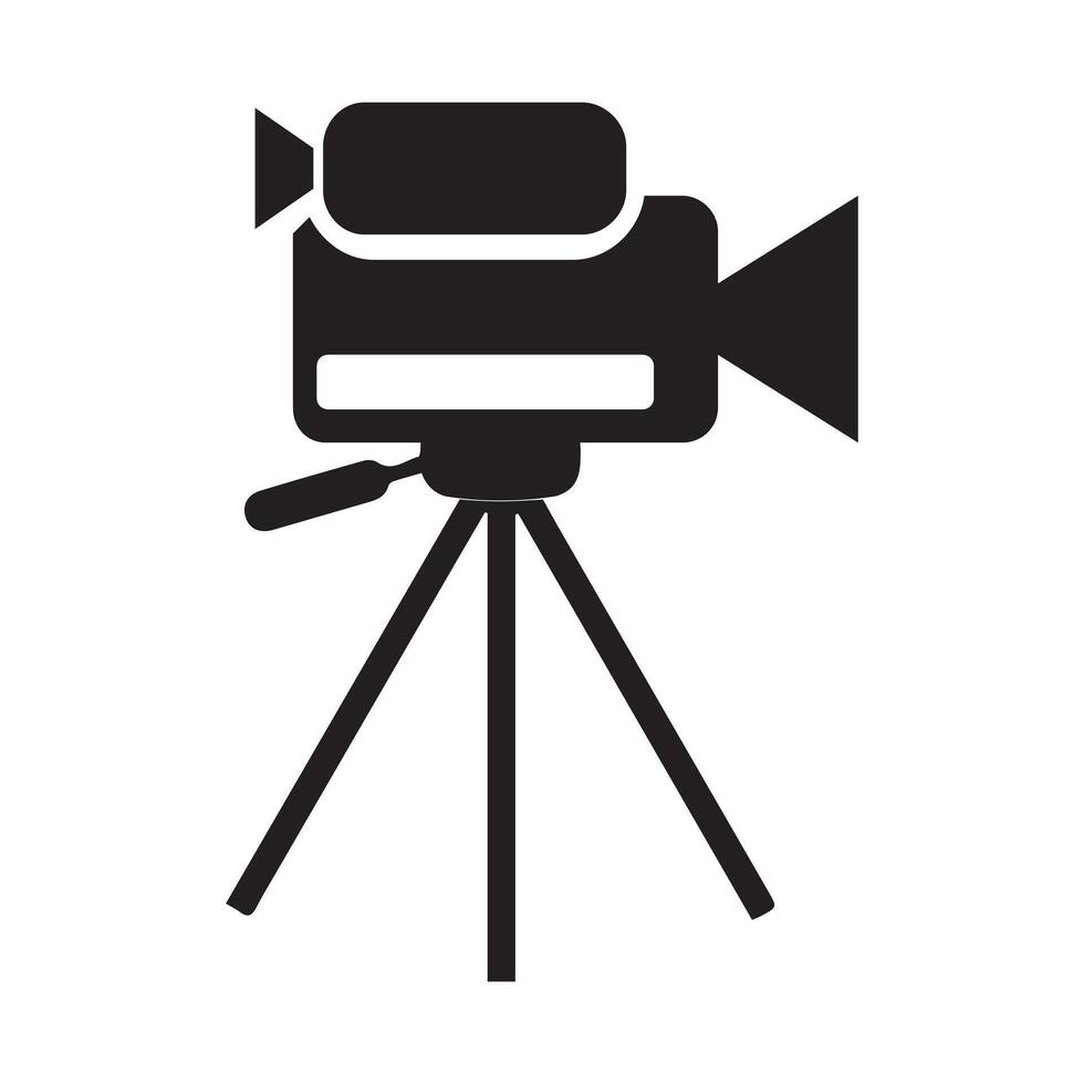 Camera tripod icon stands on a special front view, Old and New black  white. Movie video vector illustration, Cinema camera icon.