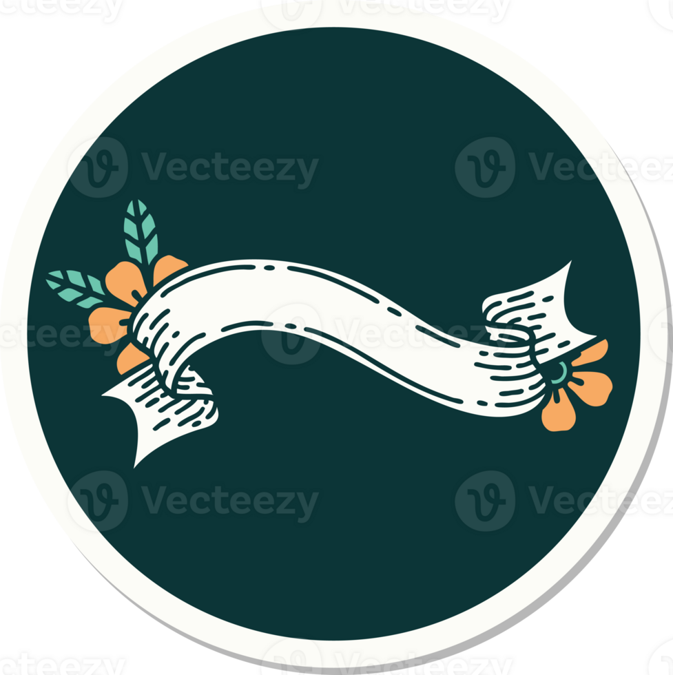 sticker of tattoo in traditional style of a banner and flowers png