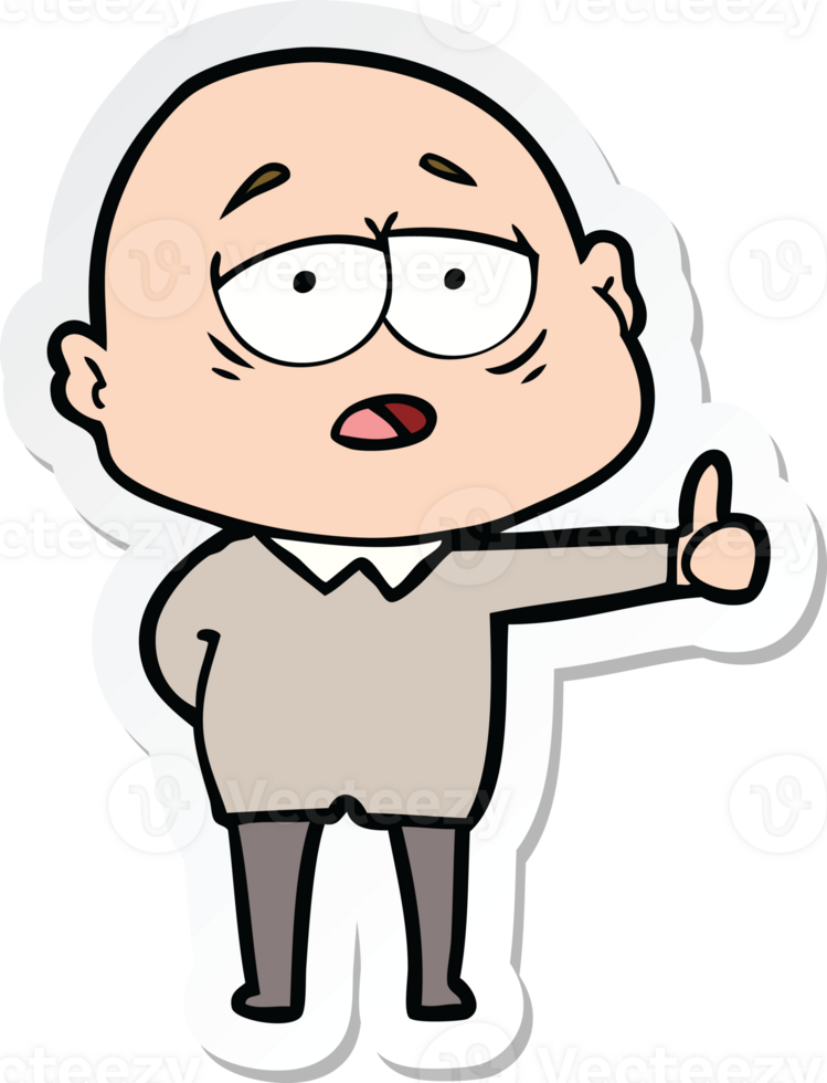 sticker of a cartoon tired bald man png