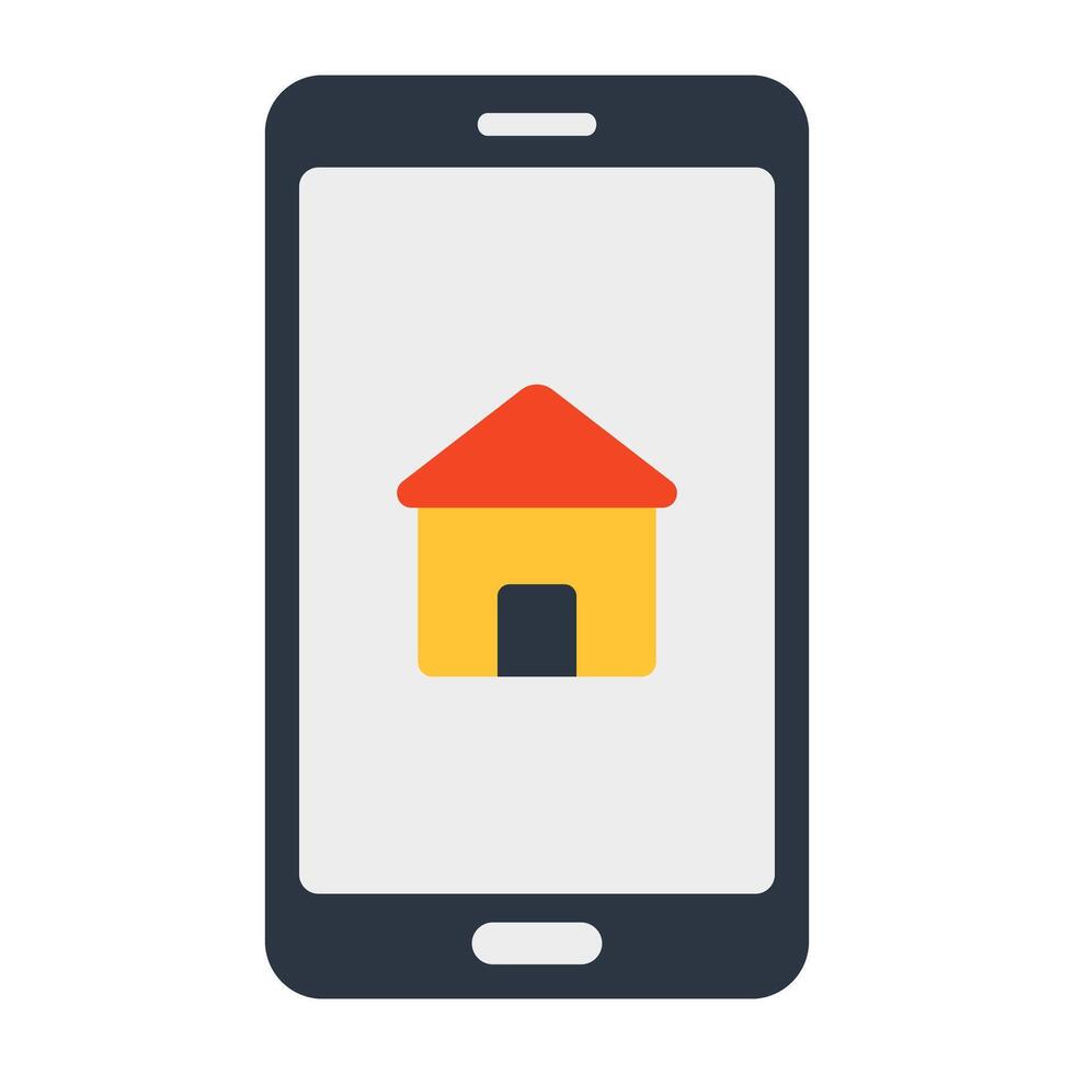 Home inside smartphone, flat design icon of real estate app vector