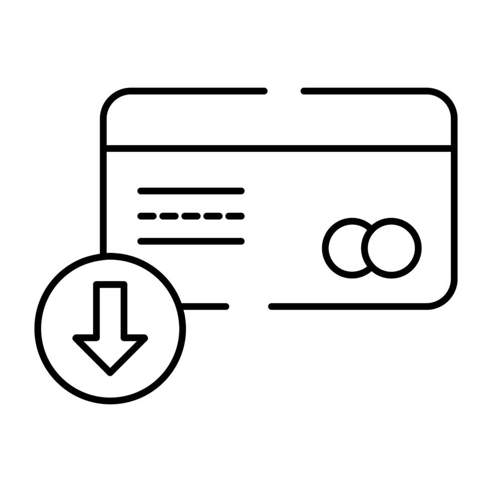 banco tarjeta con hacia abajo flecha, lineal diseño de tarjeta descargar vector