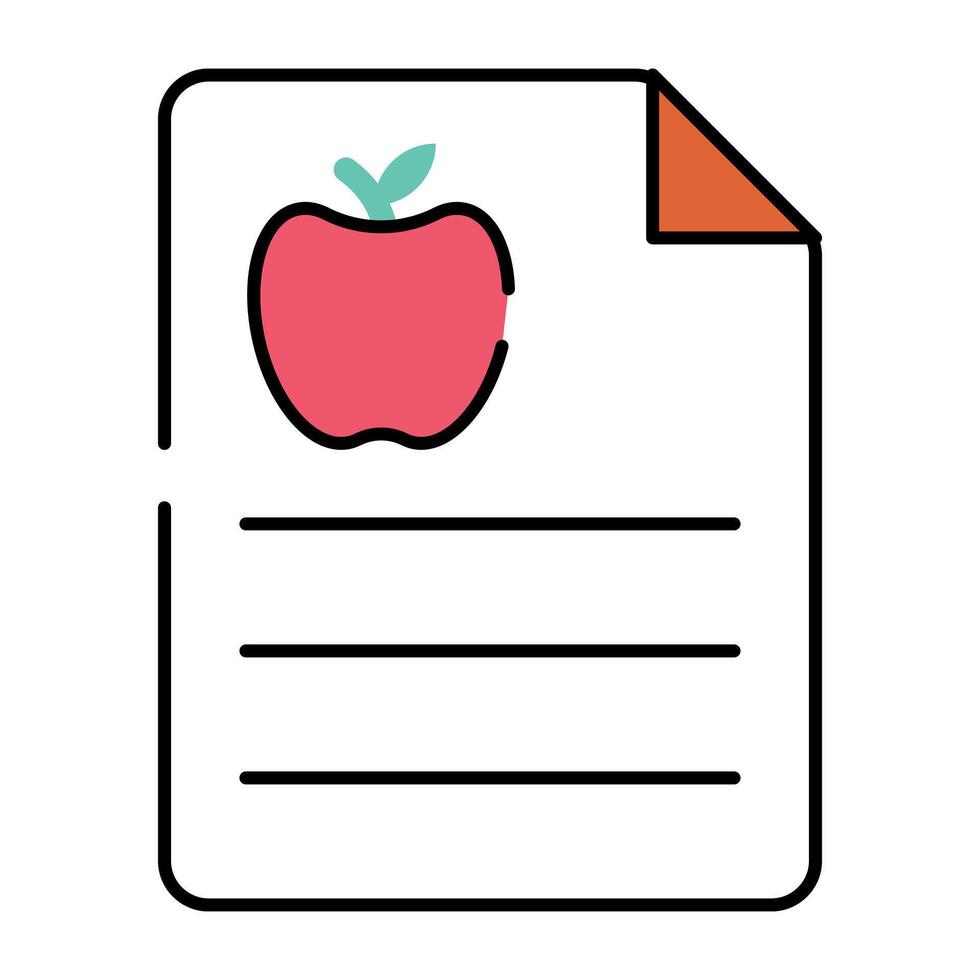 Apple on folded paper, icon of diet chart vector