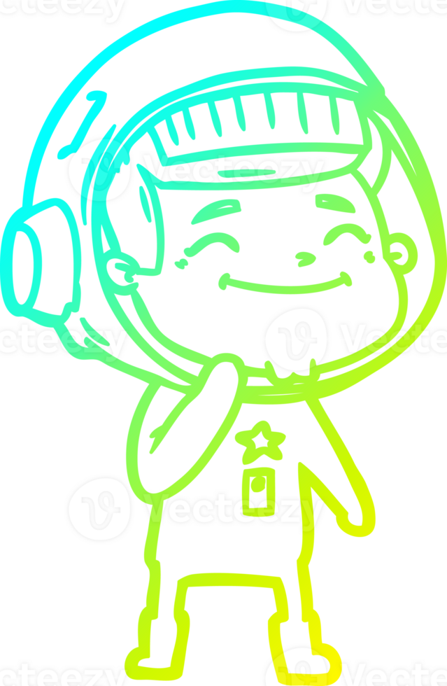 cold gradient line drawing of a happy cartoon astronaut png