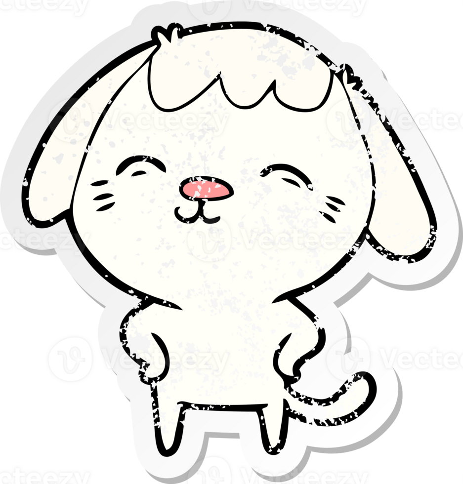 distressed sticker of a happy cartoon dog png