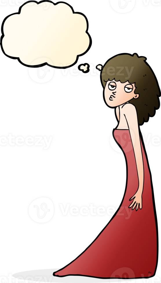 cartoon woman pulling photo face with thought bubble png