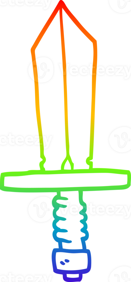 rainbow gradient line drawing of a cartoon dagger png