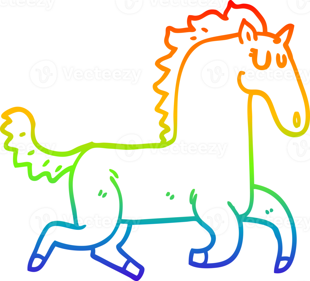 rainbow gradient line drawing of a cartoon magnificent stallion png