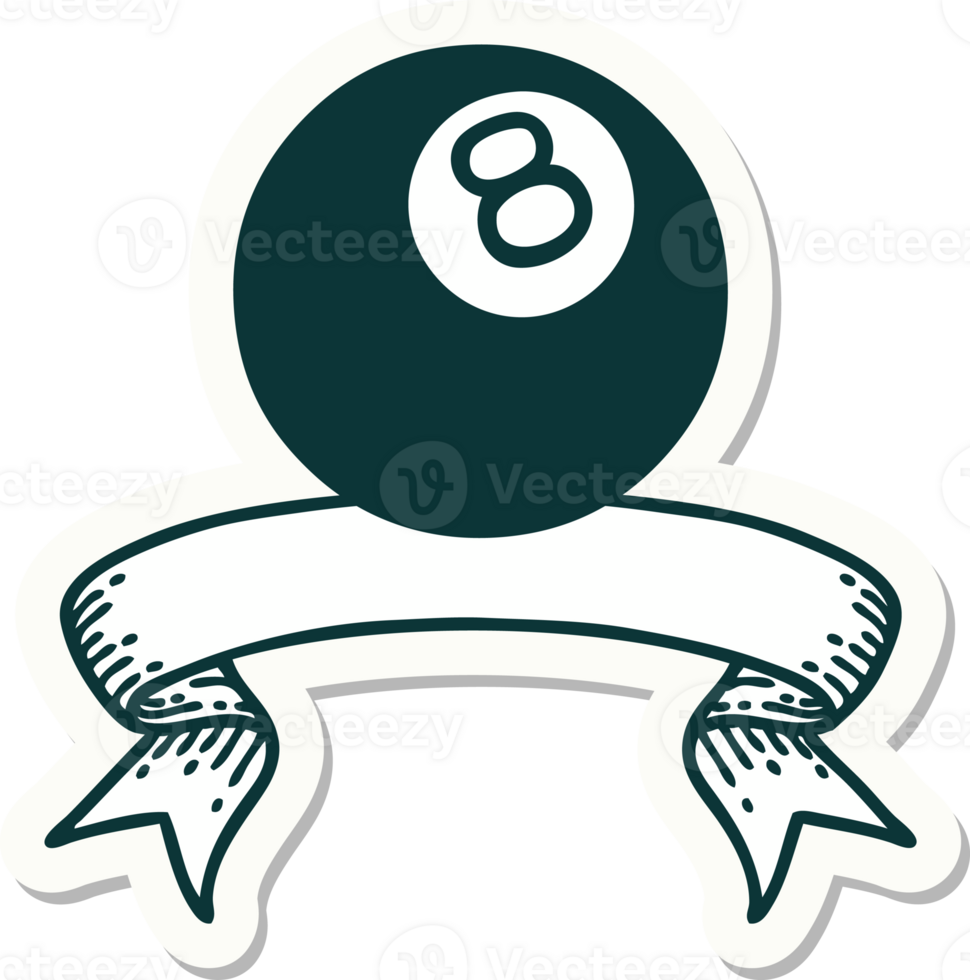 tattoo style sticker with banner of 8 ball png