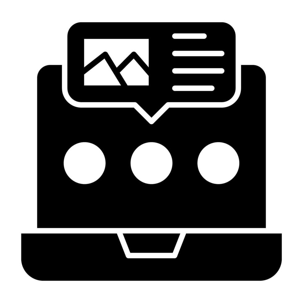 Message bot inside laptop, concept of online chat icon vector
