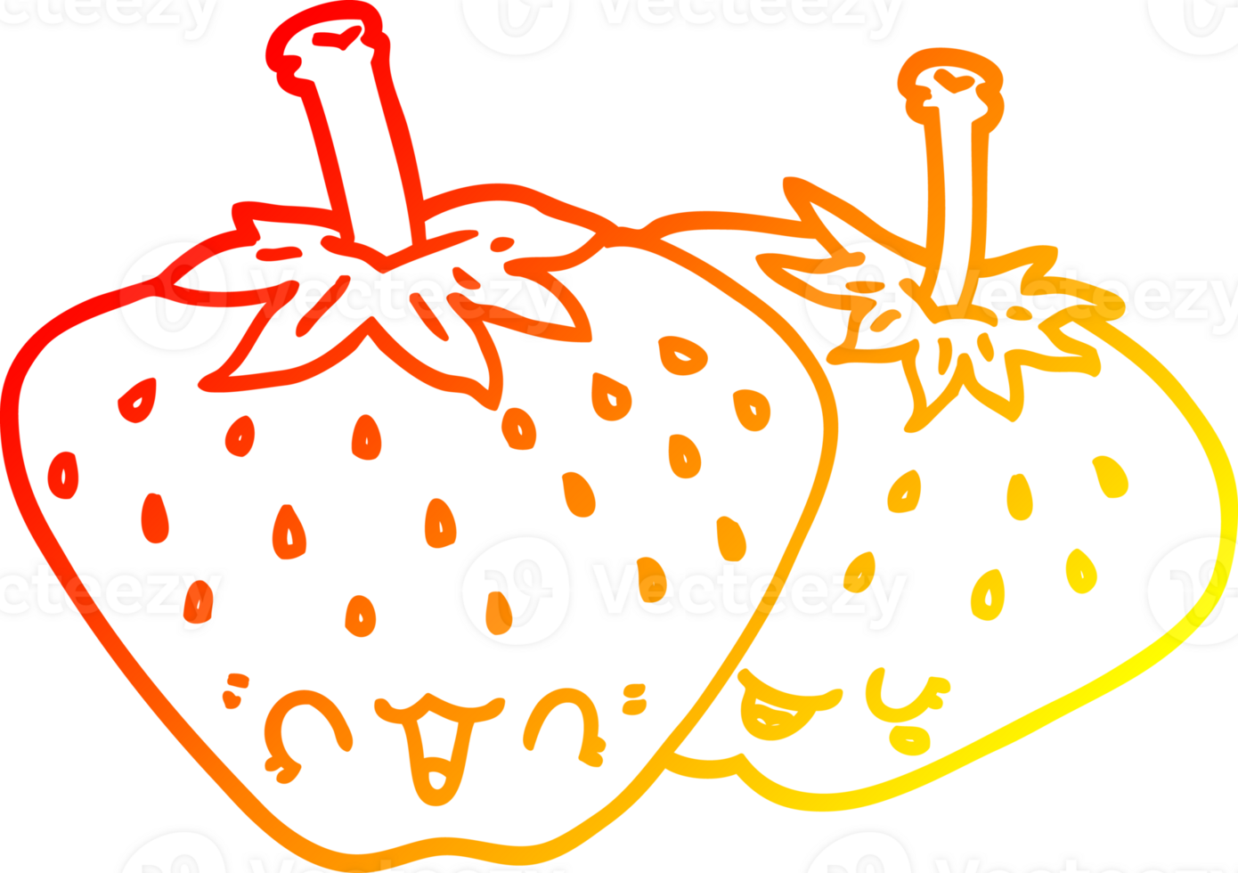 warm gradient line drawing of a cartoon strawberries png