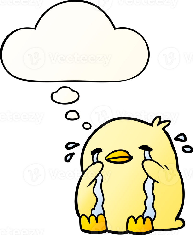 cartoon crying bird with thought bubble in smooth gradient style png