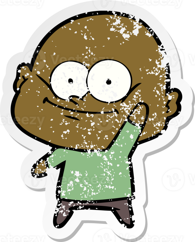 distressed sticker of a cartoon bald man staring png