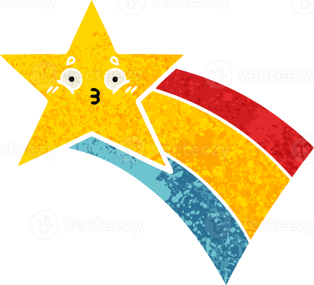 retro illustration style cartoon of a shooting rainbow star png