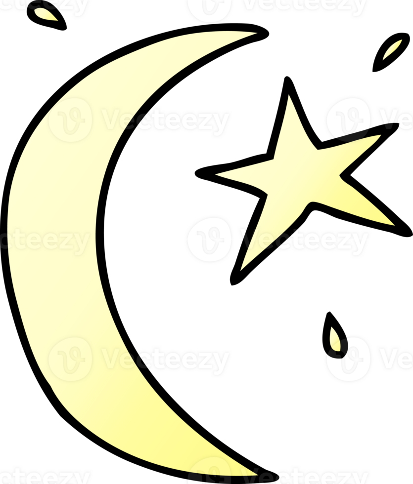 hand drawn gradient cartoon doodle of the moon and a star png