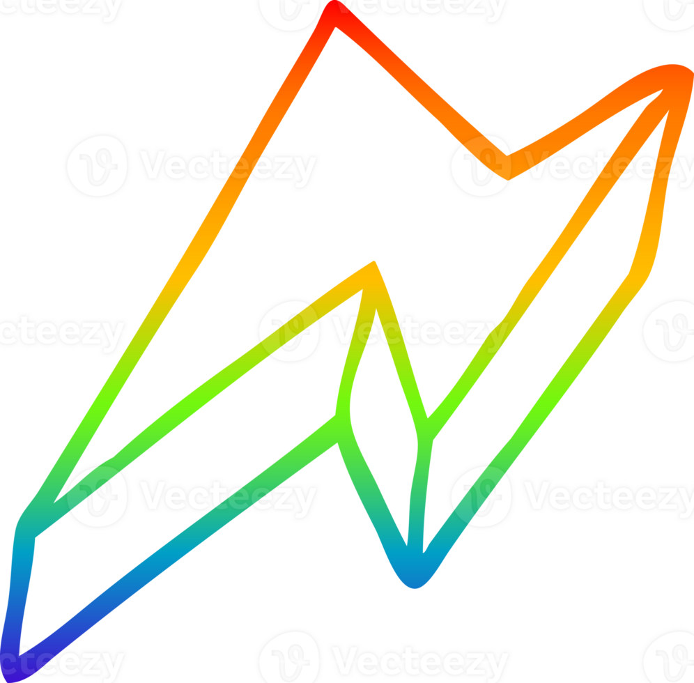 rainbow gradient line drawing of a cartoon decorative lightning bolt png