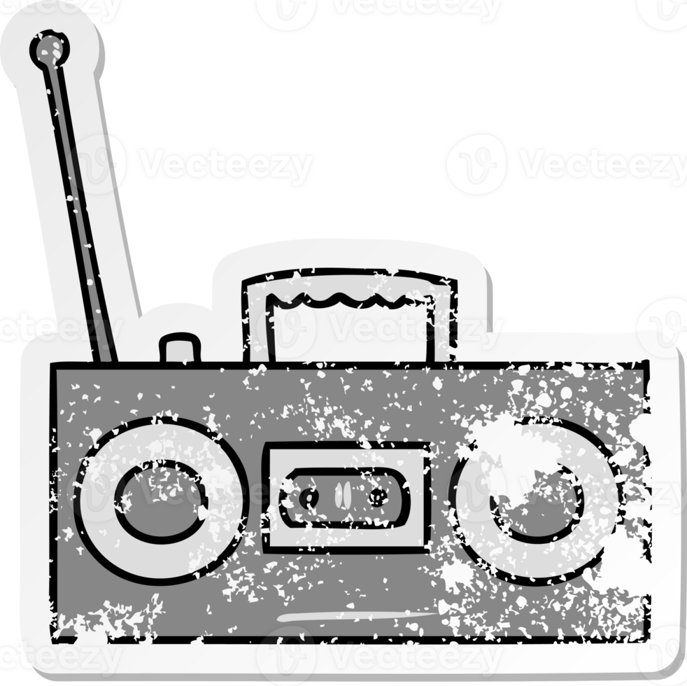 hand drawn distressed sticker cartoon doodle of a distressed sticker cassette player png