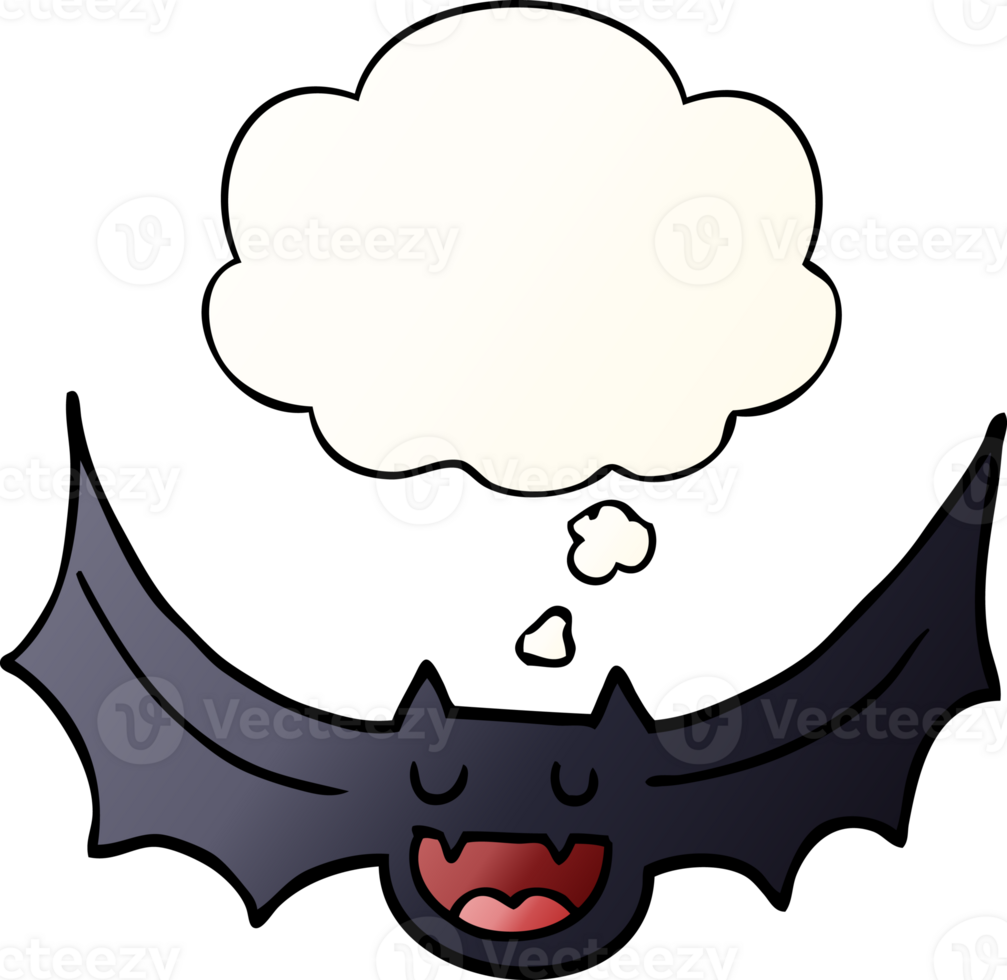 cartoon bat with thought bubble in smooth gradient style png