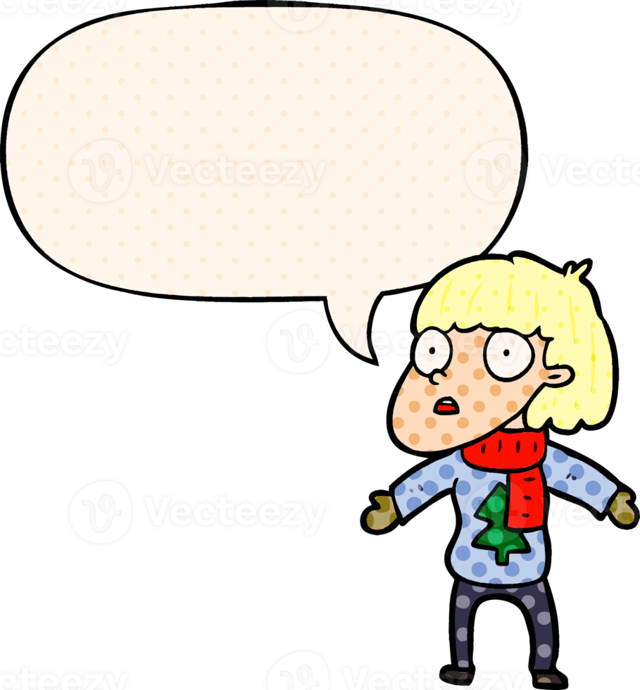 cartoon surprised christmas person with speech bubble in comic book style png