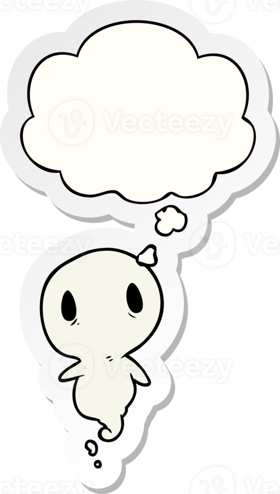 cartoon ghost with thought bubble as a printed sticker png
