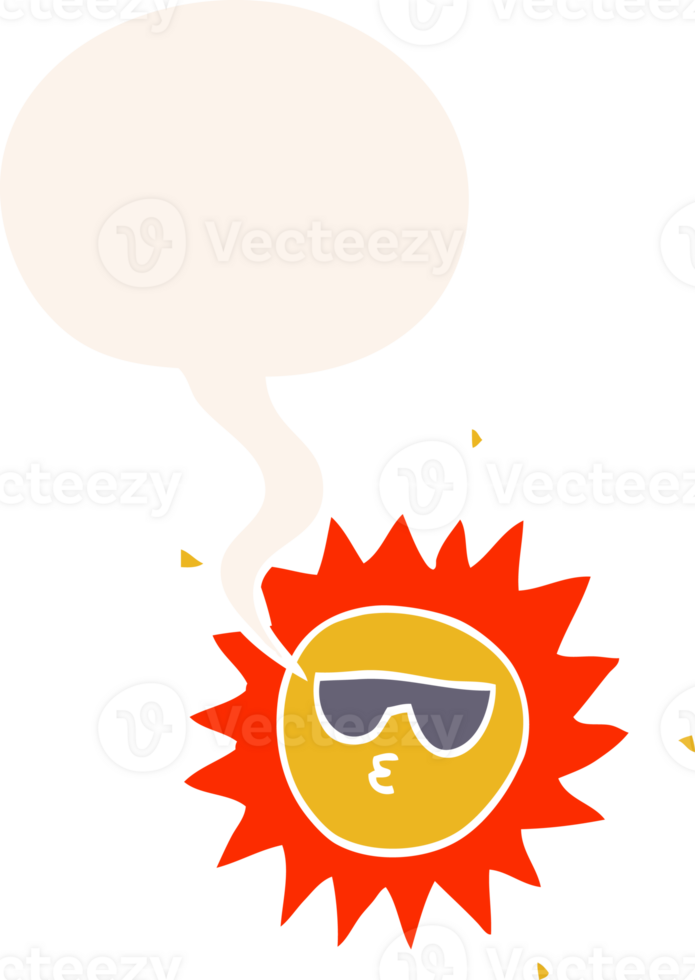 cartoon sun with speech bubble in retro style png