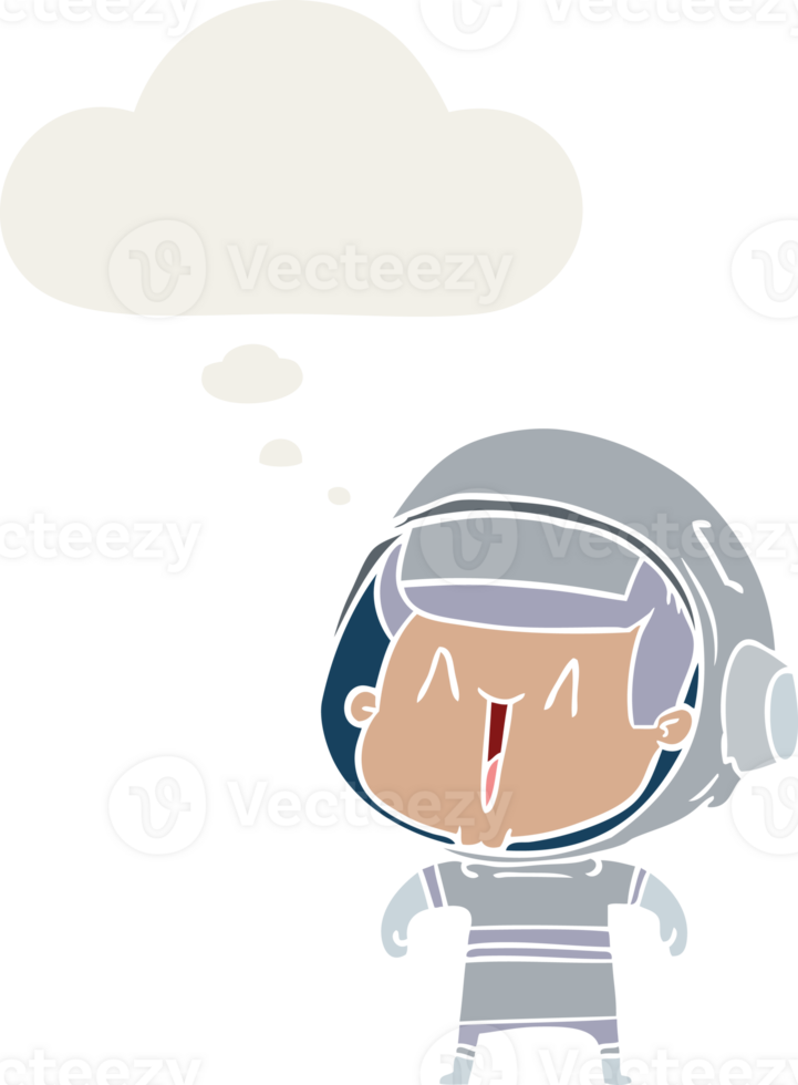 cartoon astronaut man with thought bubble in retro style png