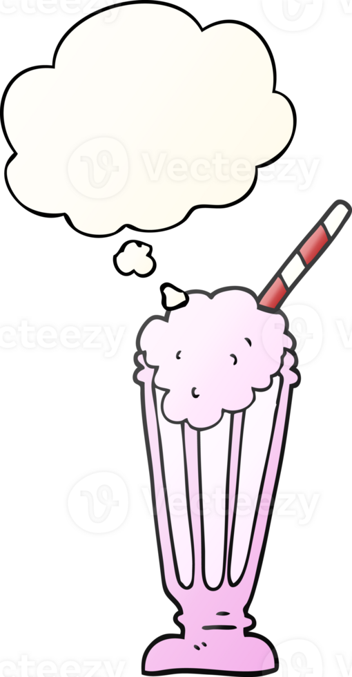 cartoon milkshake with thought bubble in smooth gradient style png