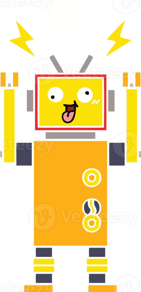 flat color retro cartoon of a malfunctioning robot png