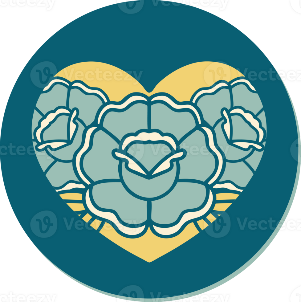 sticker of tattoo in traditional style of a heart and flowers png