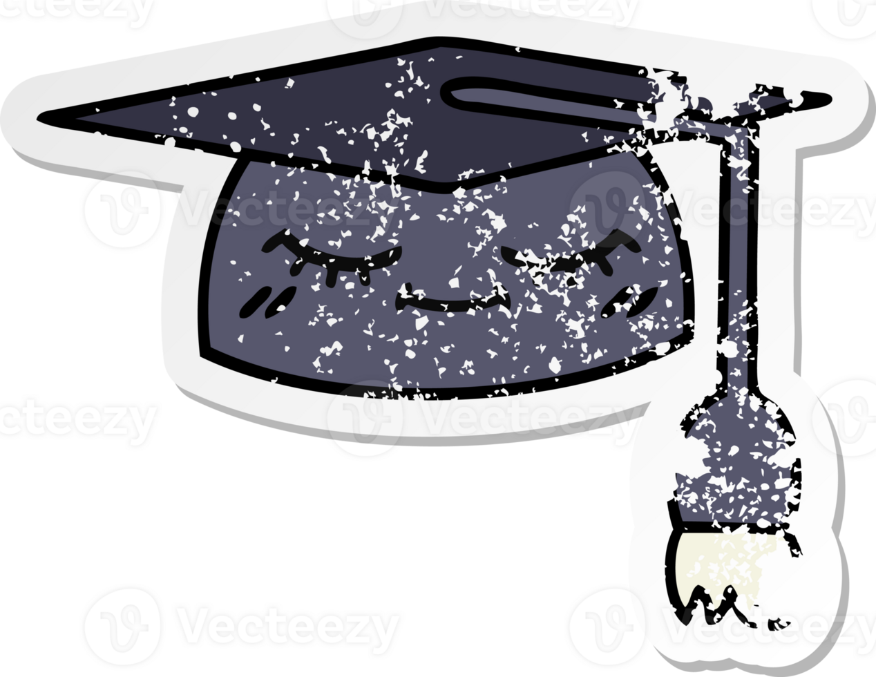 distressed sticker of a cute cartoon graduation hat png