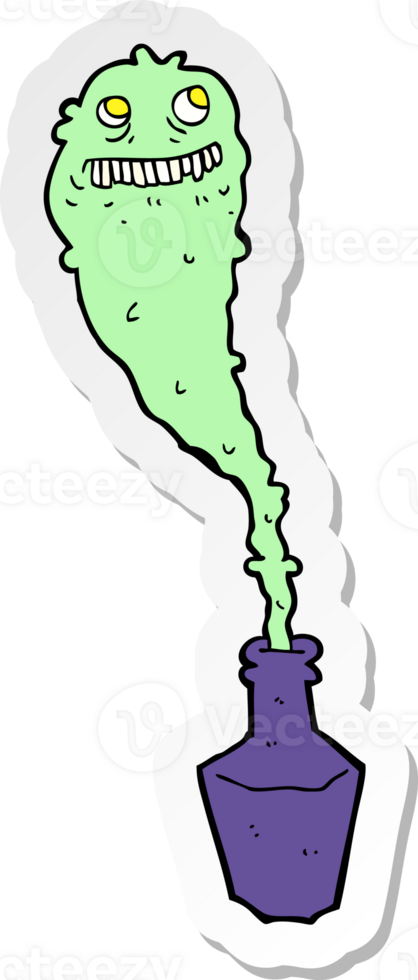 sticker of a cartoon spooky ghost in bottle png