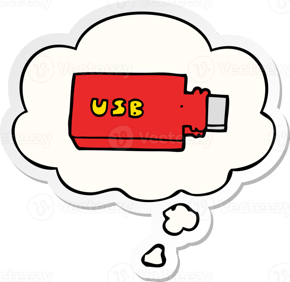 cartoon flash drive with thought bubble as a printed sticker png