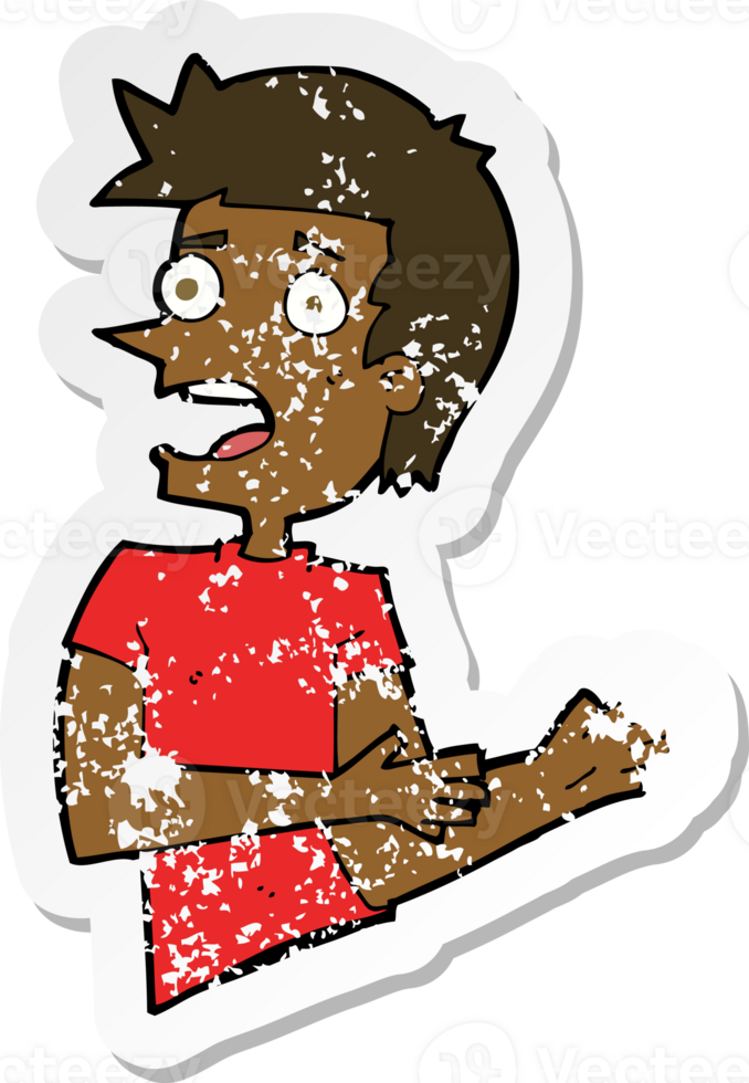 retro distressed sticker of a cartoon stressed man png