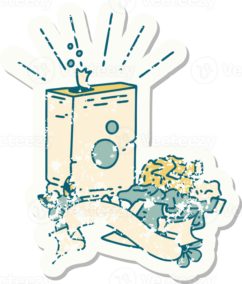 worn old sticker of a tattoo style detergent and pile of clothes png