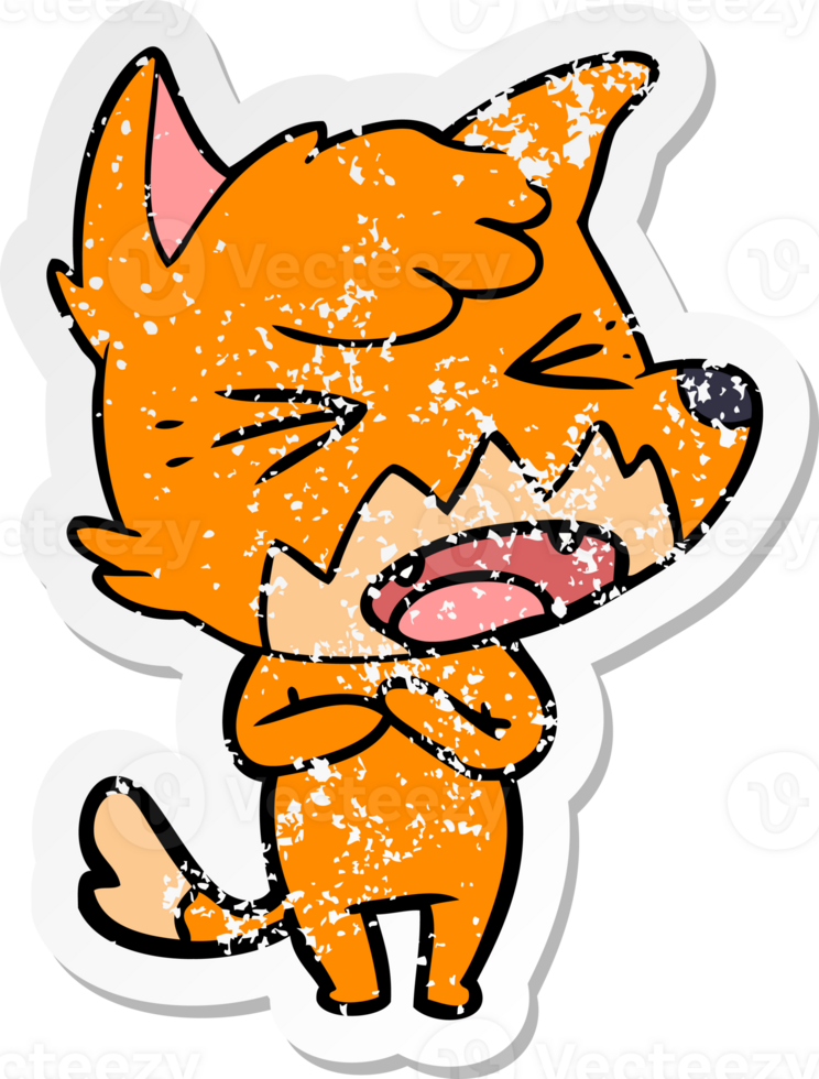 distressed sticker of a angry cartoon fox png