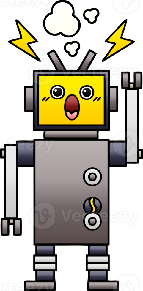 gradient shaded cartoon of a broken robot png