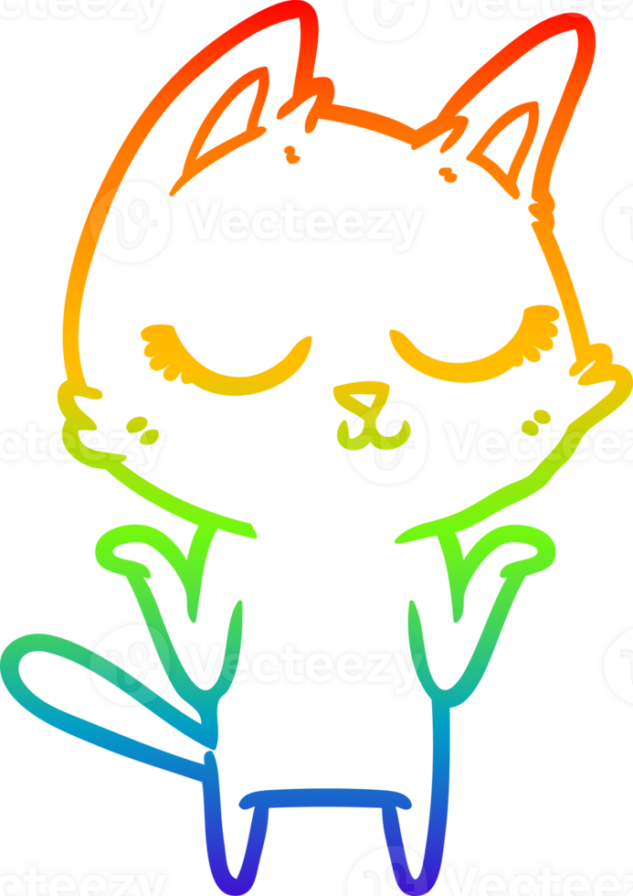 rainbow gradient line drawing of a calm cartoon cat png