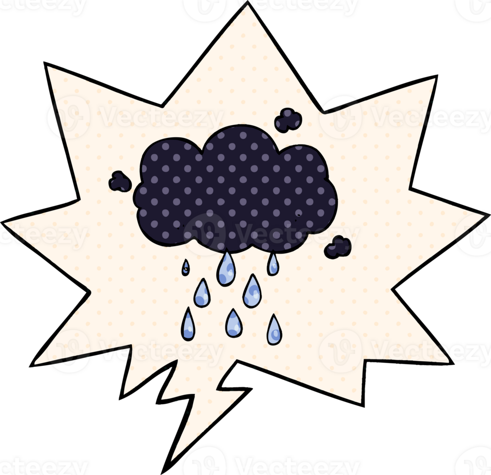 cartoon cloud raining with speech bubble in comic book style png