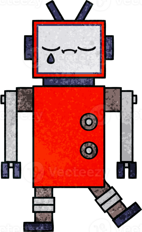 retro grunge texture cartoon of a robot png