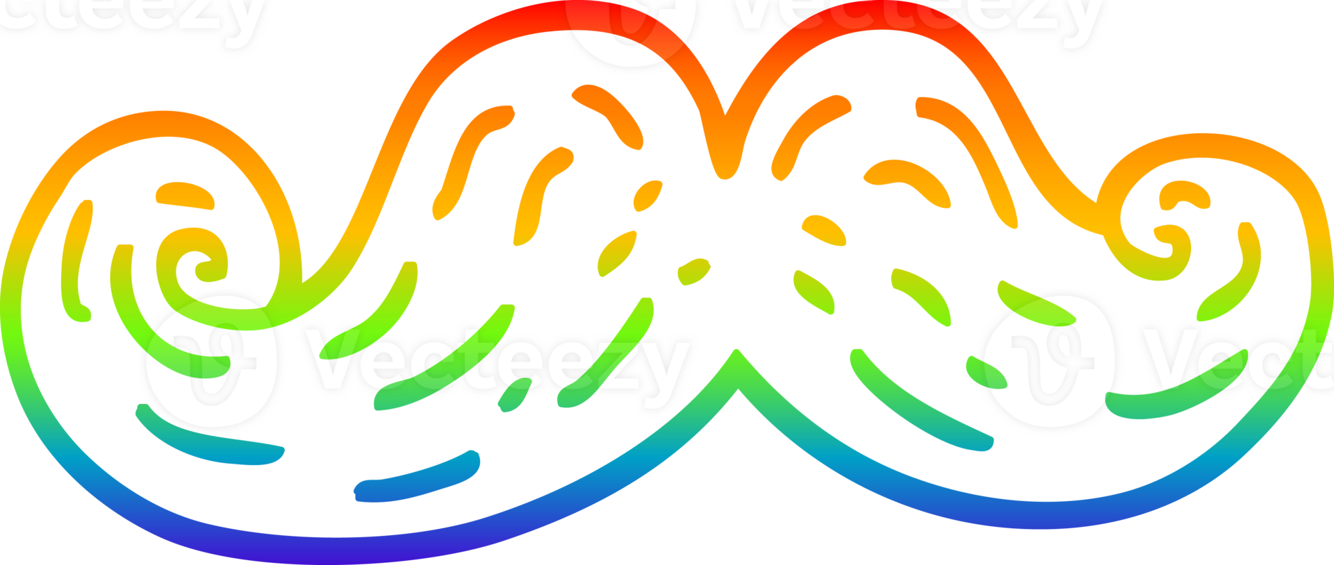 rainbow gradient line drawing of a cartoon curly mustache png