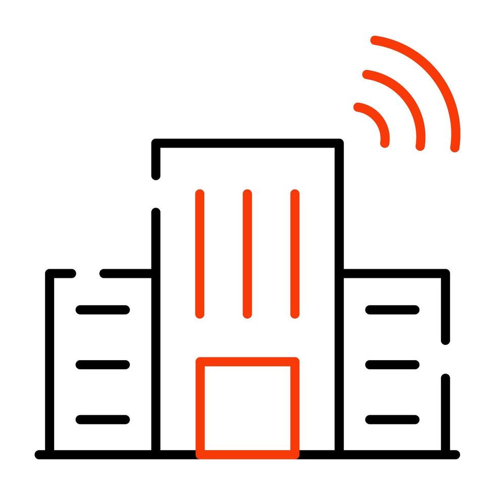 arquitectura con Wifi señales denotando concepto de inteligente edificio vector