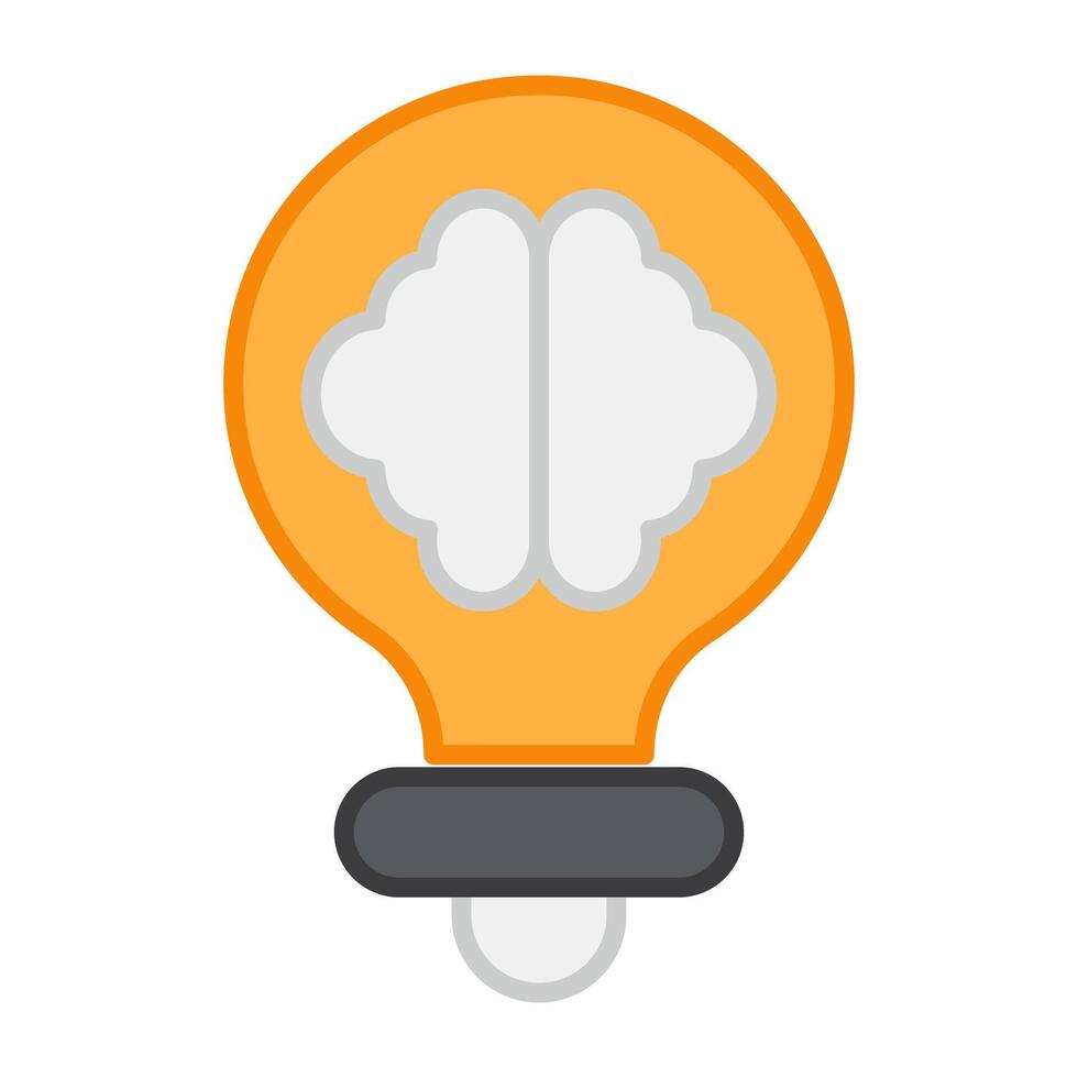 Brain inside light bulb, flat design of brainstorming vector