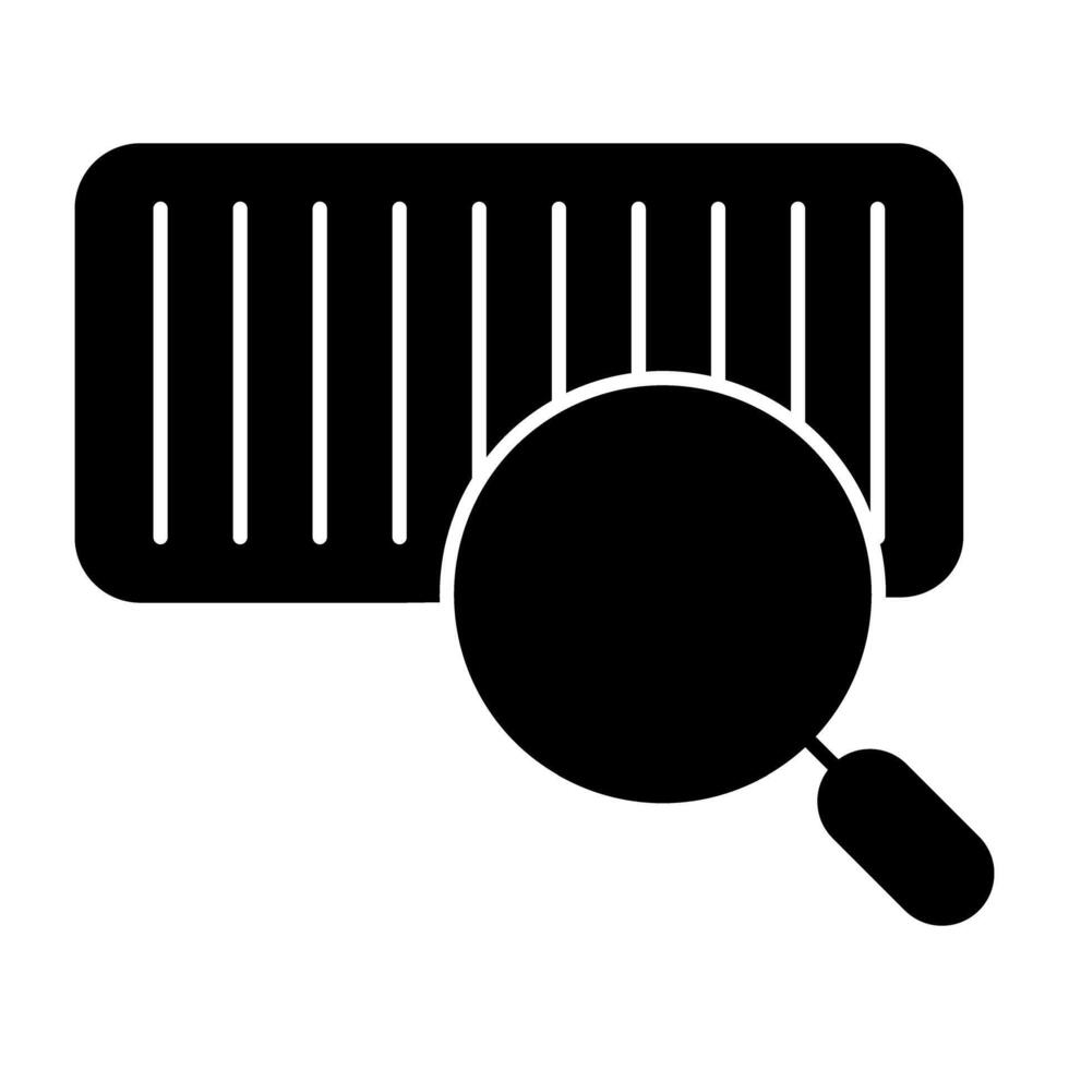 Price label under magnifying glass, solid design of search barcode vector