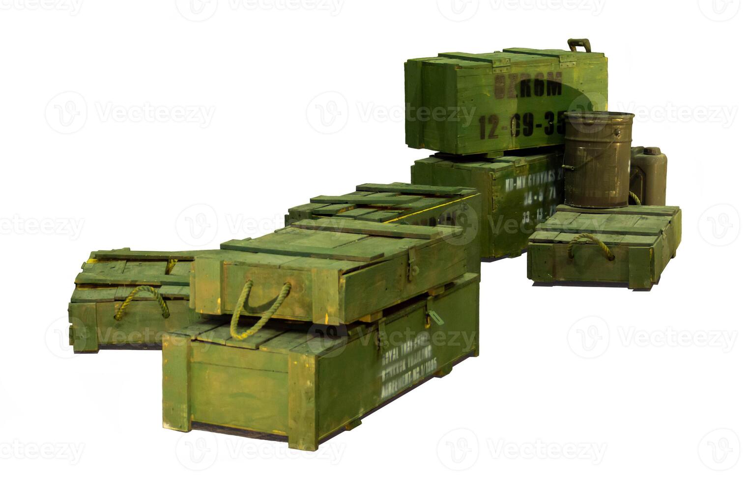 Isolated military truck on white background with tank photo