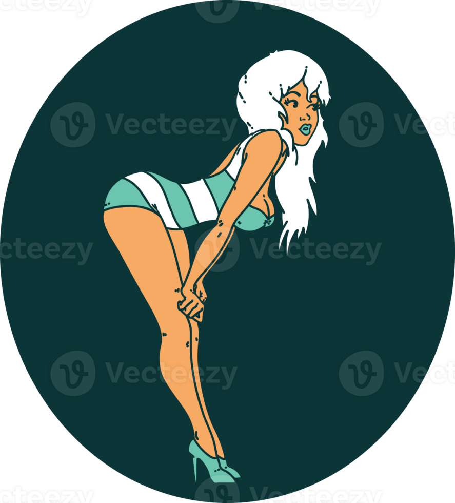 iconic tattoo style image of a pinup girl in swimming costume png