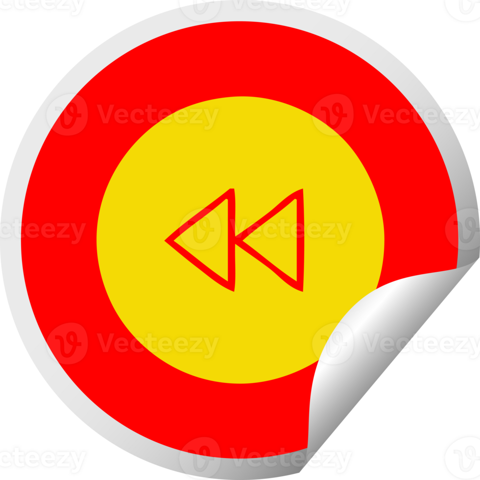circular peeling sticker cartoon of a rewind button png