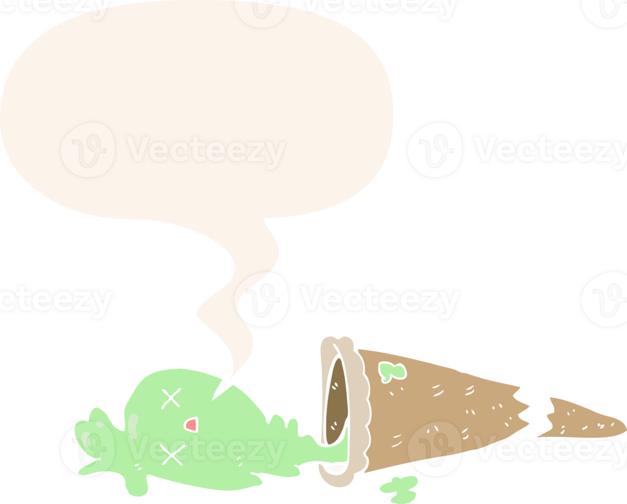 dropped cartoon ice cream with speech bubble in retro style png
