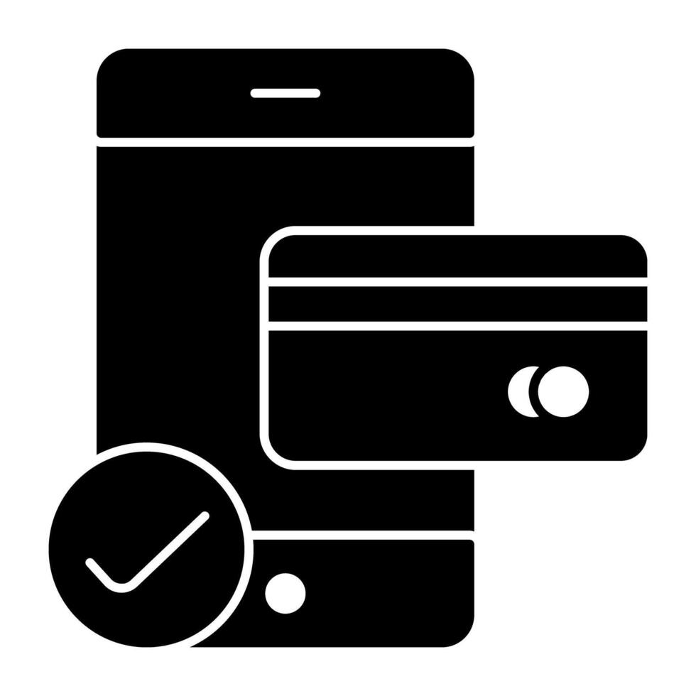 Bank card with smartphone, icon of mobile card payment vector