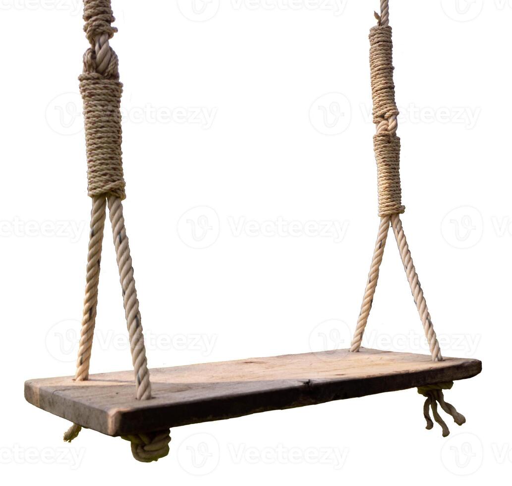 Antique wooden scale and swing isolated on white bg photo