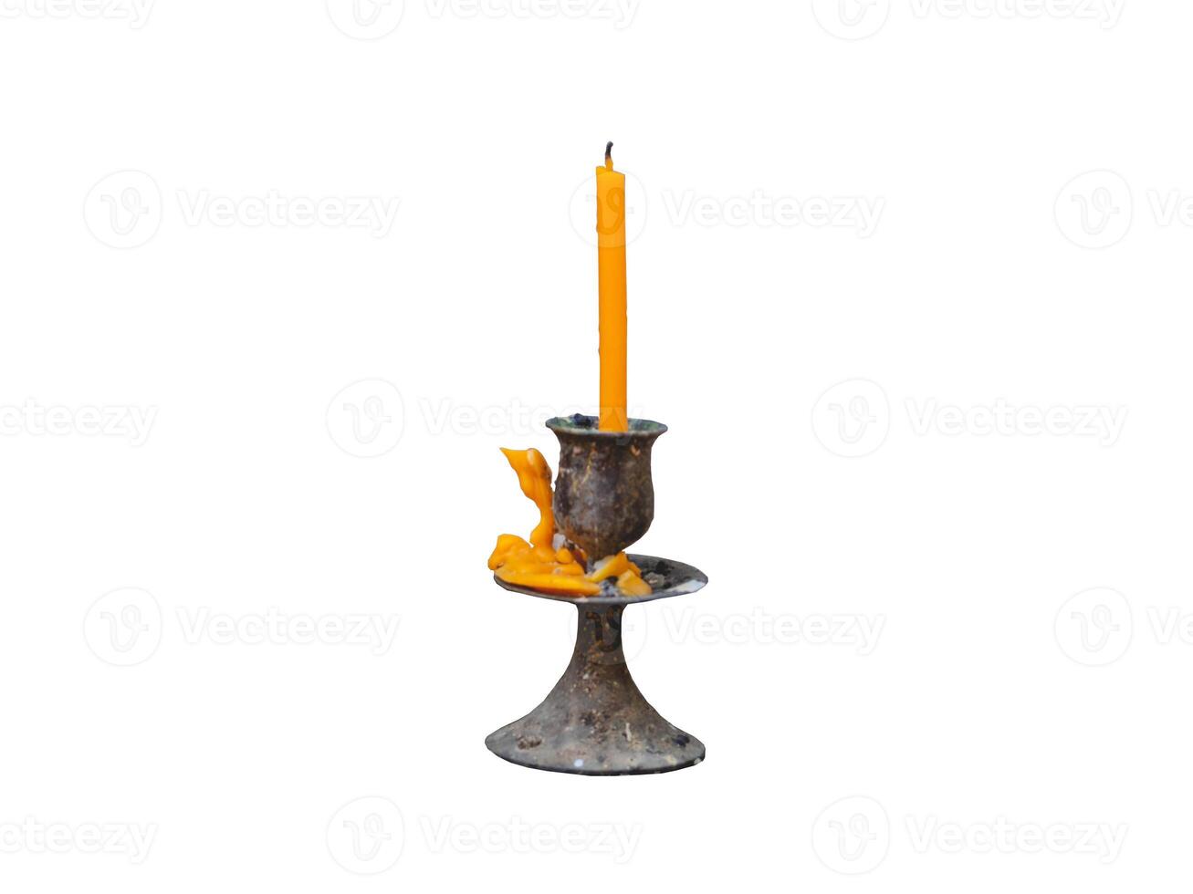 Antique candlestick holder with candle isolated photo