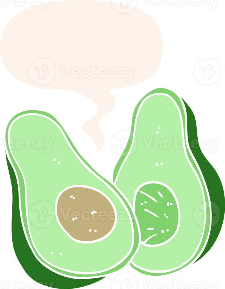 cartoon avocado with speech bubble in retro style png
